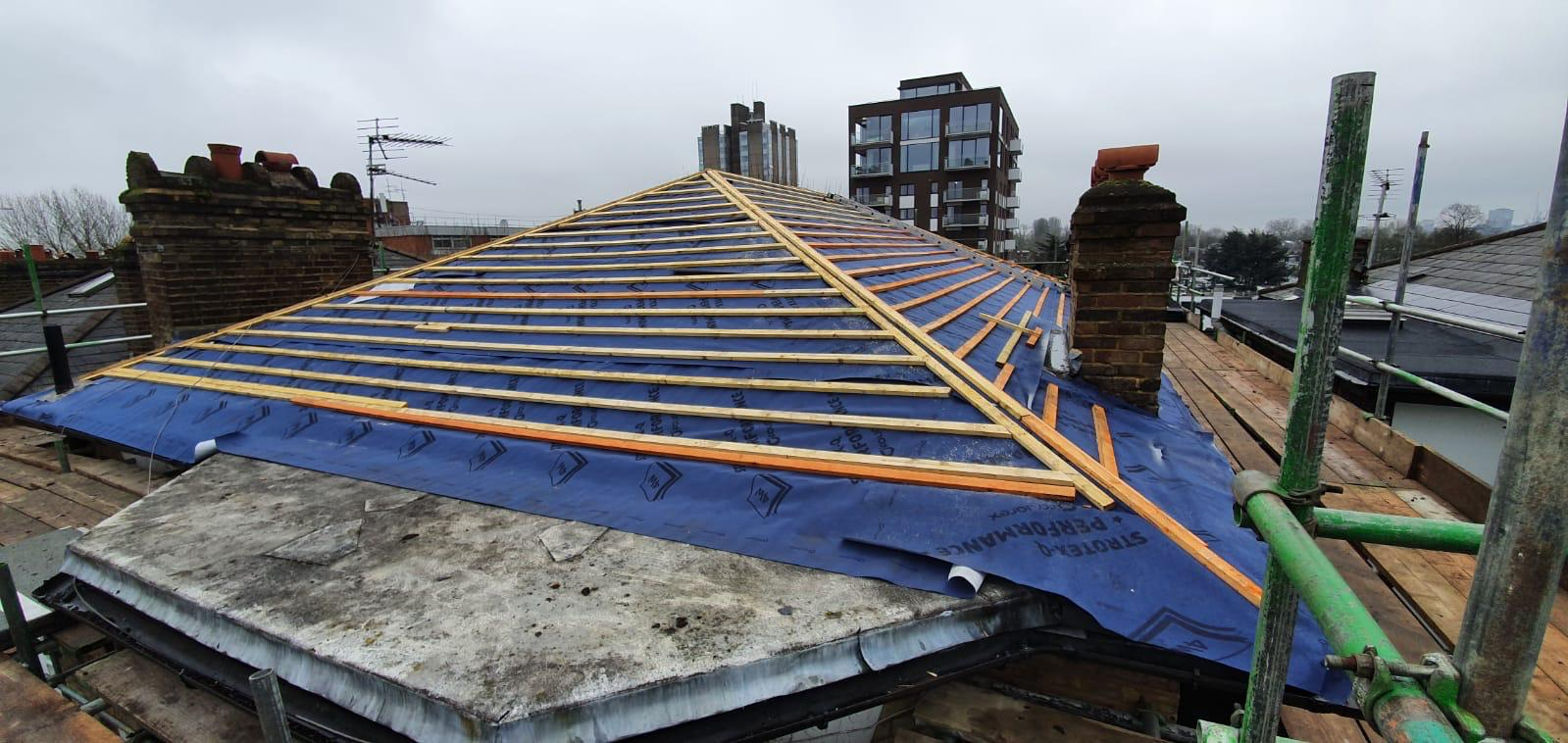 Roof structure prepared for a new slate roofing installation