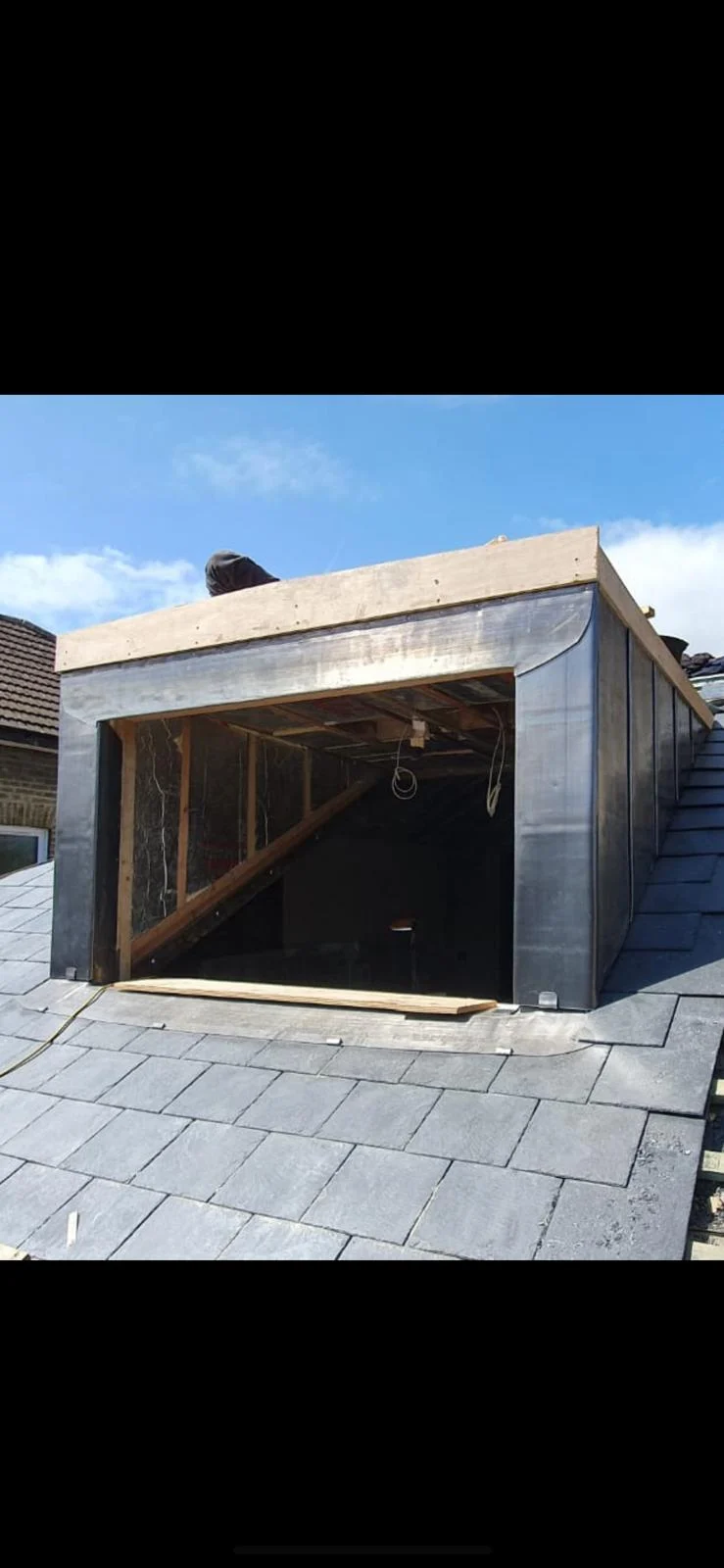 Dormer roofing and leadwork installation in progress